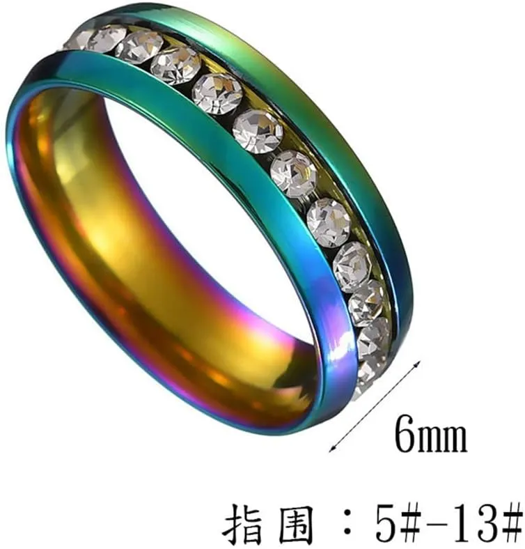 Custom Name Couple Rings for him her,2Pcs Stainless Steel Customized Wedding Band Rainbow Colorful CZ Promise Ring Set Personalized His Her Jewelry for Valentine's day Gift