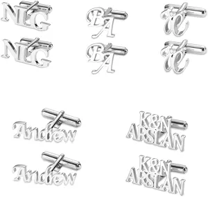Custom Name Cufflinks Silver Men's Cufflinks Gift for Him - Personalized Wedding Initial Cufflinks for Men Father's Day Gift for Dad