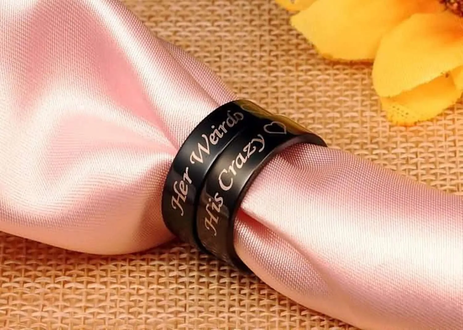 Customized Couple Rings, Couples Engagement Rings Set Stainless Steel Engraved Heart Her Weirdo and His Crazy Black Rings for Women Men Xmas Size 6-12