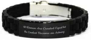 Cute Actuary Gifts, All Women Are Created Equal but, Gag Birthday Black Glidelock Clasp Bracelet For Men Women From Coworkers, Friendship, Black jewelry, Bracelet gift