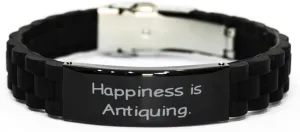 Cute Antiquing Gifts, Happiness is, Antiquing Black Glidelock Clasp Bracelet From Friends, Engraved Bracelet For Men Women, Couple, Relationship, Love, Friendship, Matching, His and hers, Hers and