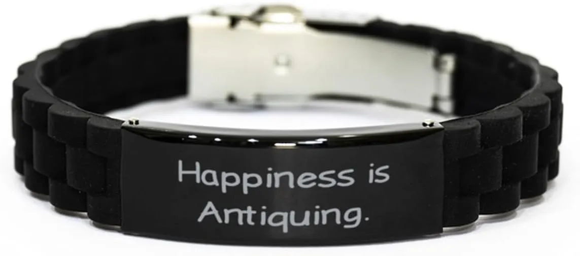 Cute Antiquing Gifts, Happiness is, Antiquing Black Glidelock Clasp Bracelet From Friends, Engraved Bracelet For Men Women, Couple, Relationship, Love, Friendship, Matching, His and hers, Hers and