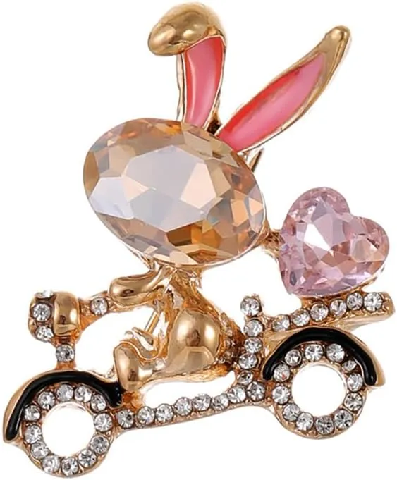 Cute Biker Rabbit Rhinestone Brooch Pin for Women Girls Bunny Animal Pink Crystal Love Heart Lapel Pins Sweater Dress Suit Backpack Badges Brooches Dainty Easter Birthday Jewelry Gifts Daughter