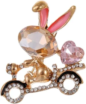 Cute Biker Rabbit Rhinestone Brooch Pin for Women Girls Bunny Animal Pink Crystal Love Heart Lapel Pins Sweater Dress Suit Backpack Badges Brooches Dainty Easter Birthday Jewelry Gifts Daughter
