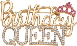 Cute Birthday Queen Brooch Lapel Pins for Women Girls Dainty Pink Clear Rhinestone Crown Brooches Pin for Birthday Party Decorations Suit Dress Ceremony Clothes Accessories Fashion Jewelry Gifts Her