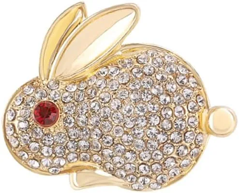Cute Bunny Rhinestone Brooch Lapel Pin for Women Girls Crystal Rabbit Animal Gold Plated Brooches Pins Dainty Easter Jewelry for Dress Suit Sweater Hat Clothes Accessories Badges