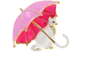 Cute Cat Umbrella Brooch Pin Kitten Animal Pet Cartoon Enamel Pins Clip Lapel Suit Dress Sweater Backpack Brooches Pins Fashion Jewelry Gifts for Women Girls Accessories