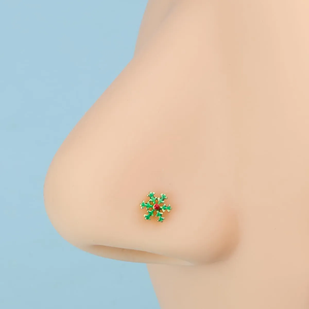 Cute Christmas Santa Claus Nose Rings Studs for Women Men 316L Surgical Stainless Steel Snowflake Deer Elk Enamel Bone Nose Piercing Ring Stud Fashion Jewelry Gifts 20G
