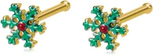 Cute Christmas Santa Claus Nose Rings Studs for Women Men 316L Surgical Stainless Steel Snowflake Deer Elk Enamel Bone Nose Piercing Ring Stud Fashion Jewelry Gifts 20G