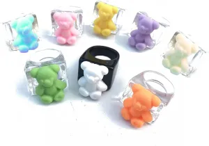 Cute Egirl Candy Color Resin Tiny Gummy Bear Ring Sweet Resin Acrylic Heart Ring Set for Women Girls Party Birthday Jewelry Gifts