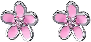 Cute Flower Tiny Small Stud Earrings 925 Sterling Silver Crystal Cubic Zirconia Pink Cherry Blossom Floral Cartilage Tragus Hypoallergenic Pierced Sleeper Studs Earring Dainty Jewelry for Women Teen