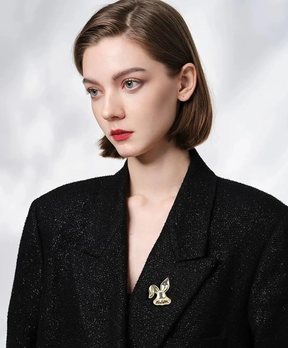 Cute Rabbit Head Lapel Brooch Pin Bunny Animal Faux Pearl Pet Pins Clip Collar Badge Suit Accessories Brooches Pins Lovely Easter Jewelry Gifts for Women Men Girls Graduation