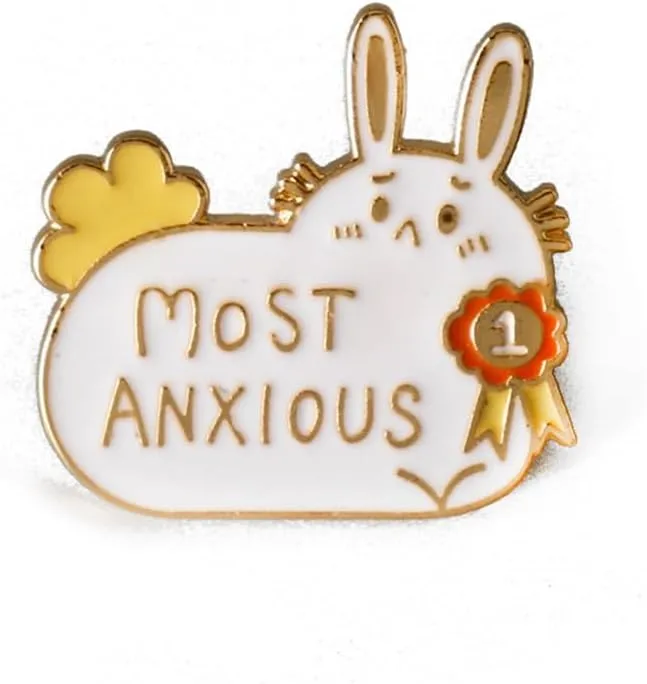 Cute Rabbit Most Anxious Small Lapel Pins Brooch for Women Teen Girls Cute Novelty Funny White Enamel Animal Backpacks Badges Bookbag Hat Bag Pin Clothes Accessory Jewelry Easter Day Gift