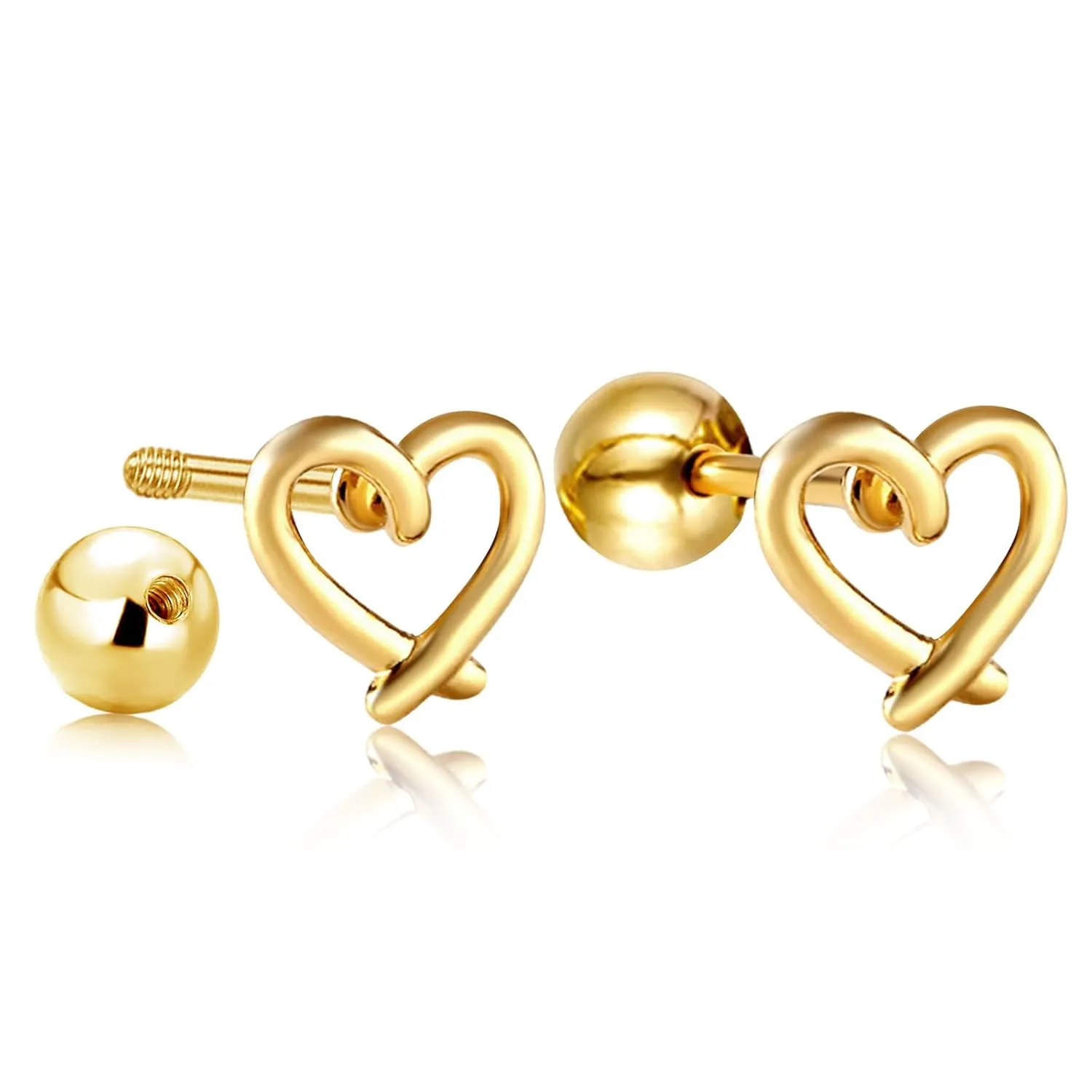 Cute Tiny Gold Heart Love Earrings for Girls, Mother's Day Gifts for Women, 4mm Screw Back Ball Studs Mini Love Cartilage Hypoallergenic Earrings Birthday Gifts, Valentines Day Gifts