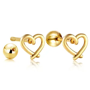 Cute Tiny Gold Heart Love Earrings for Girls, Mother's Day Gifts for Women, 4mm Screw Back Ball Studs Mini Love Cartilage Hypoallergenic Earrings Birthday Gifts, Valentines Day Gifts