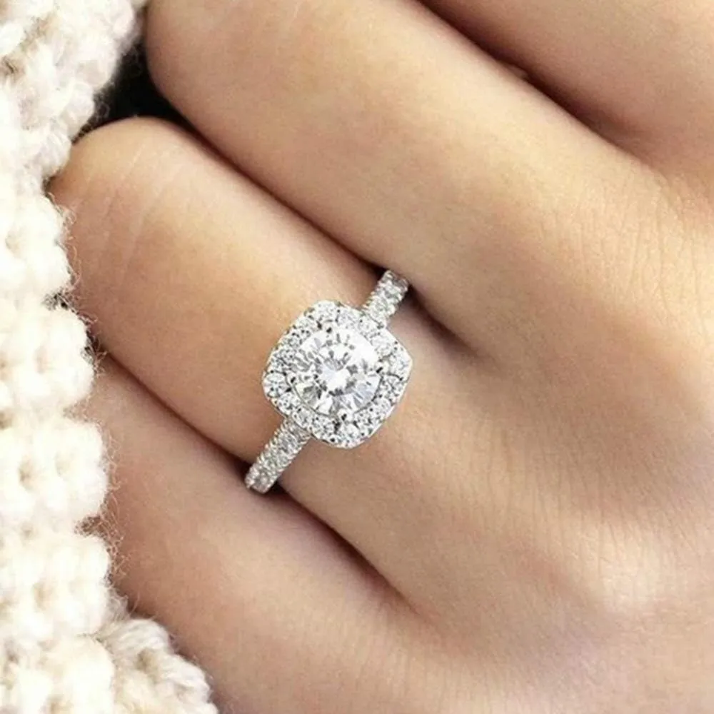 Cuteshop 925 Sterling Silver Zircon Stone Engagement Wedding Band Ring Promise Rings CZ Crystal Engagement Ring (6)