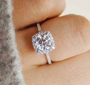 Cuteshop 925 Sterling Silver Zircon Stone Engagement Wedding Band Ring Promise Rings CZ Crystal Engagement Ring (6)