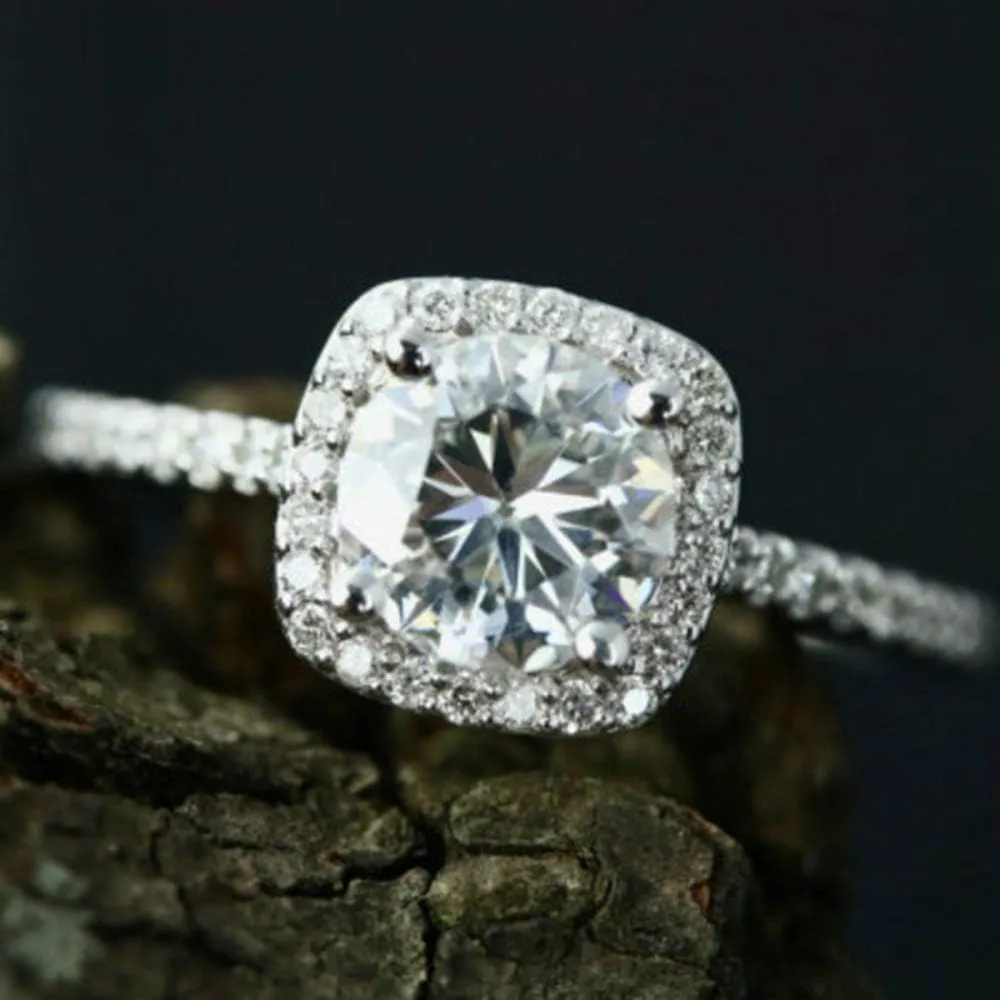 Cuteshop 925 Sterling Silver Zircon Stone Engagement Wedding Band Ring Promise Rings CZ Crystal Engagement Ring (6)