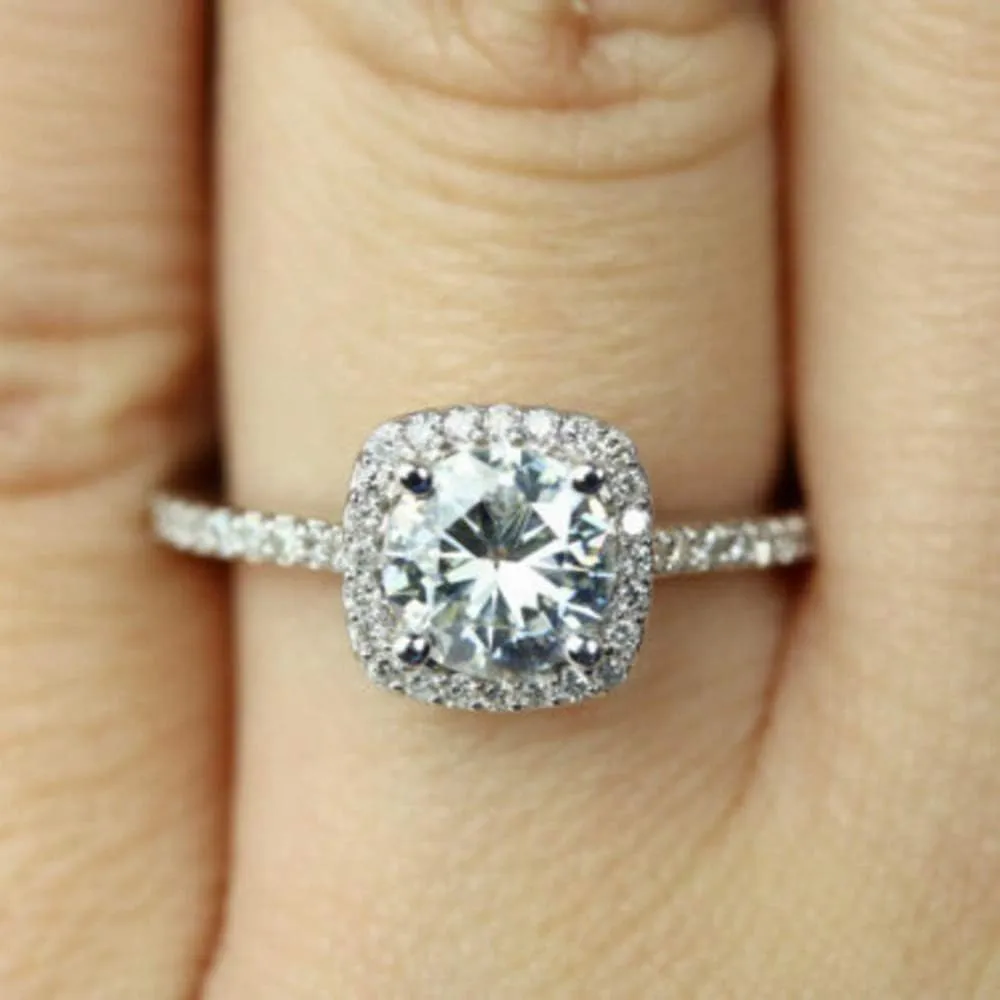 Cuteshop 925 Sterling Silver Zircon Stone Engagement Wedding Band Ring Promise Rings CZ Crystal Engagement Ring (6)