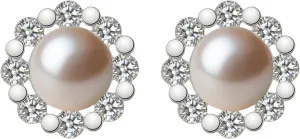 CZ Pearl Halo Earrings Studs for Women S925 Sterling Silver Pearl Stud Earring with Cubic Zirconia Diamond 14K Gold Plated Fancy Pearl Earring Hypoallergenic Birthday Jewelry To Mom Daughter