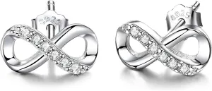 CZ Stud Earrings Ladies Zirconia Ear Studs, Infinity 925 Sterling Silver Number Eight Stud Earrings for Women