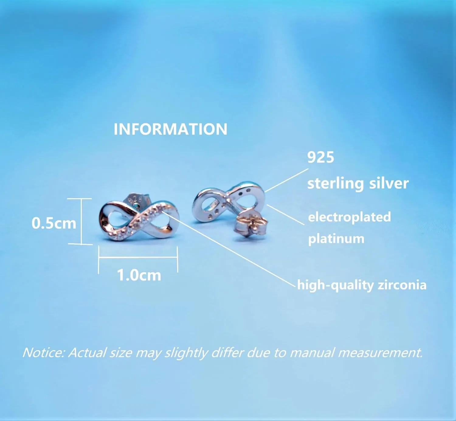 CZ Stud Earrings Ladies Zirconia Ear Studs, Infinity 925 Sterling Silver Number Eight Stud Earrings for Women