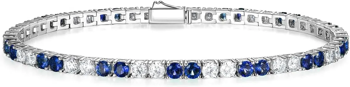 D Color VVS1 Clarity Moissanite and Genuine Sapphire/Emerald Tennis Bracelets for Women 2.22ct-10.45ct, Solid 925 Sterling Silver, Anniversary Wedding Valentines Jewelry for Her, Length 5.9-7.5 Inch(15-19cm)