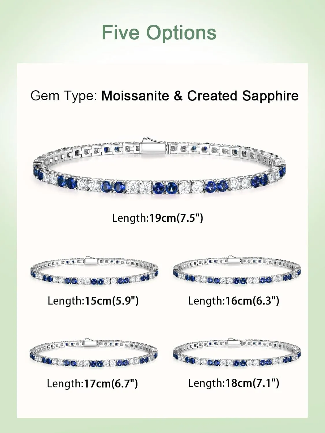 D Color VVS1 Clarity Moissanite and Genuine Sapphire/Emerald Tennis Bracelets for Women 2.22ct-10.45ct, Solid 925 Sterling Silver, Anniversary Wedding Valentines Jewelry for Her, Length 5.9-7.5 Inch(15-19cm)