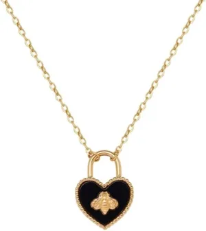 Dainty 18K Karat Gold Plated Heart and Bee Pendant Necklace for Women - Trendy Charm Necklace on 16-inch Cuban Link Chain - Mothers Day Gift for Mom- Nickel Free, Hypoallergenic, Waterproof