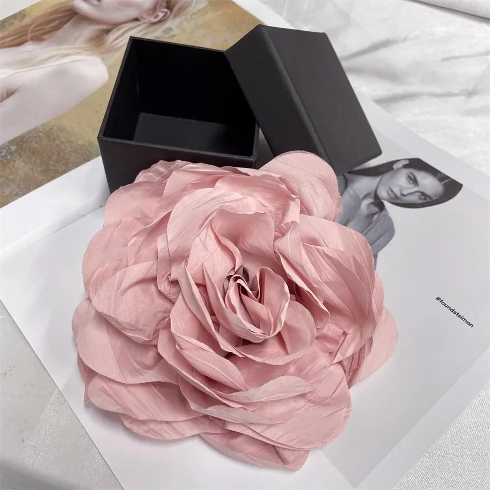 Dainty Handmade Fabric Rose Flower Extra Large Big Brooches Lapel Pins Flowers Oversized Brooch Pin for Women Wedding Party Banquet Dress Suit Clothes Accessories Jewelry Gifts 6.3in