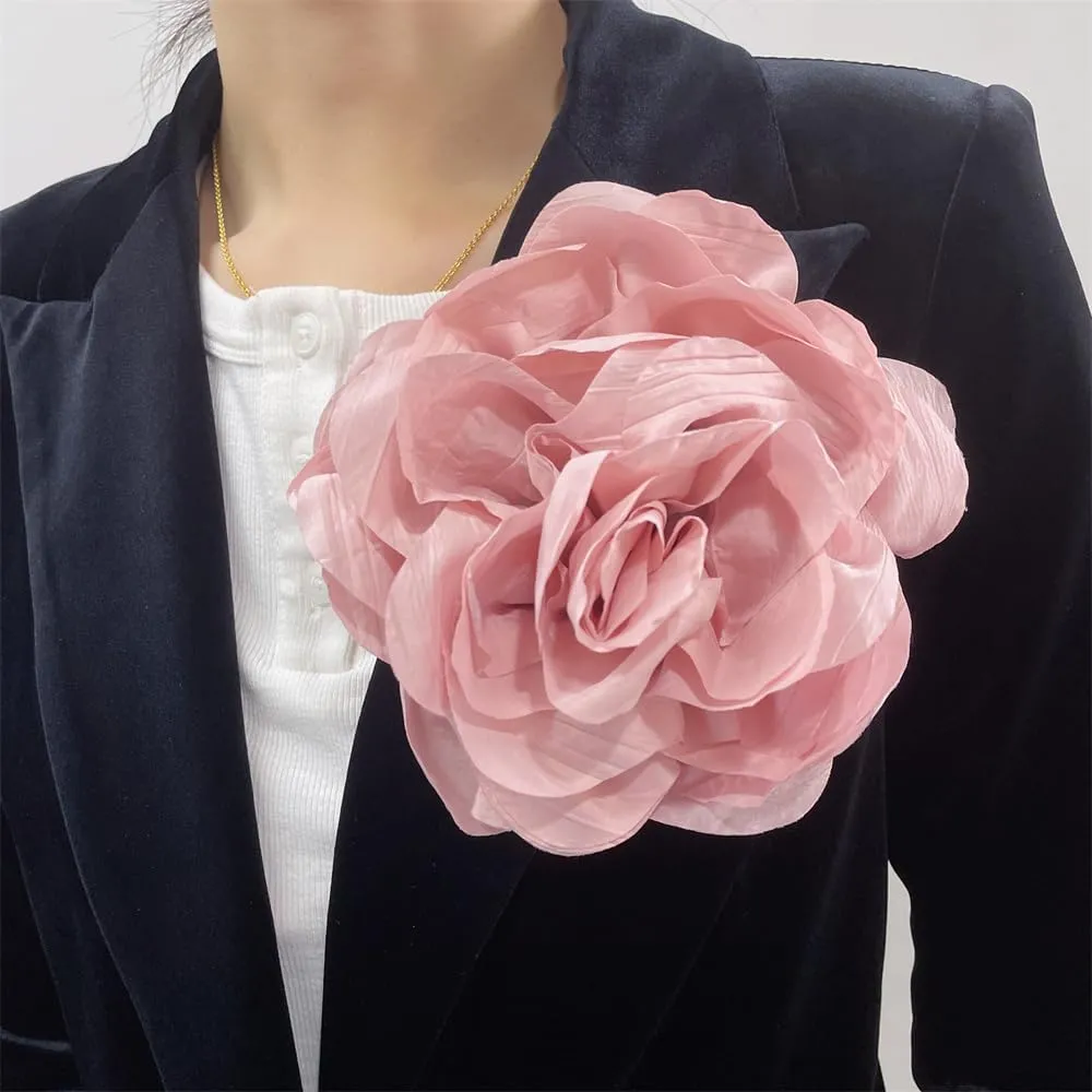 Dainty Handmade Fabric Rose Flower Extra Large Big Brooches Lapel Pins Flowers Oversized Brooch Pin for Women Wedding Party Banquet Dress Suit Clothes Accessories Jewelry Gifts 6.3in