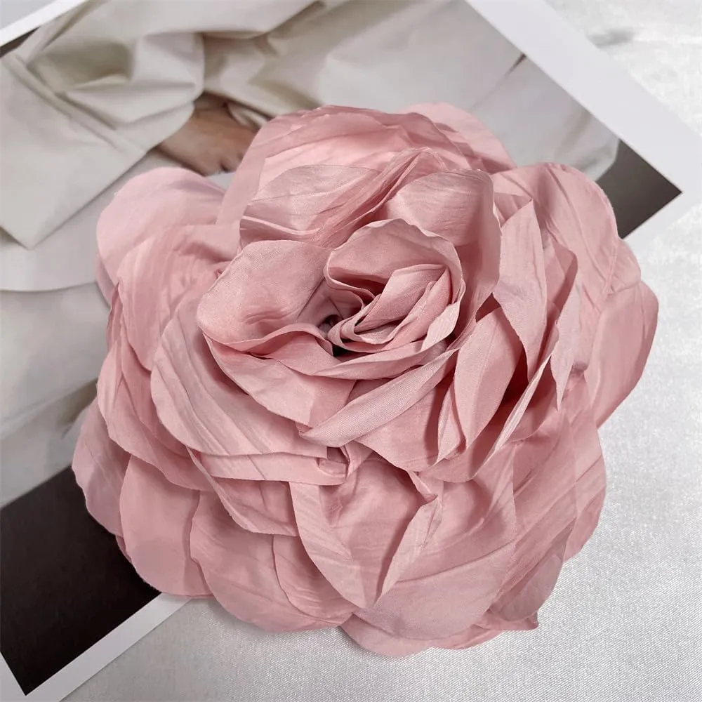 Dainty Handmade Fabric Rose Flower Extra Large Big Brooches Lapel Pins Flowers Oversized Brooch Pin for Women Wedding Party Banquet Dress Suit Clothes Accessories Jewelry Gifts 6.3in