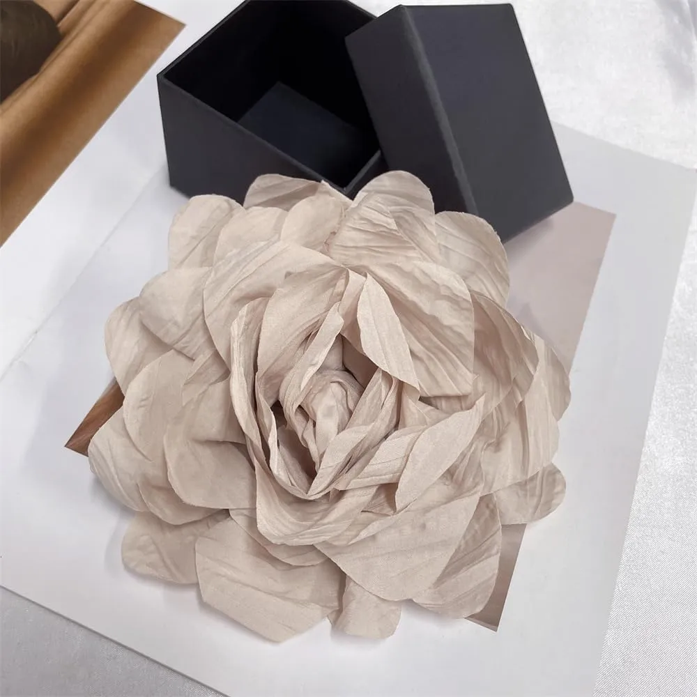 Dainty Handmade Fabric Rose Flower Extra Large Big Brooches Lapel Pins Flowers Oversized Brooch Pin for Women Wedding Party Banquet Dress Suit Clothes Accessories Jewelry Gifts 6.3in