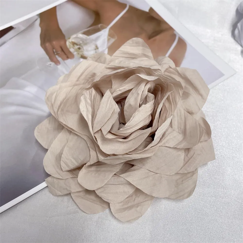 Dainty Handmade Fabric Rose Flower Extra Large Big Brooches Lapel Pins Flowers Oversized Brooch Pin for Women Wedding Party Banquet Dress Suit Clothes Accessories Jewelry Gifts 6.3in
