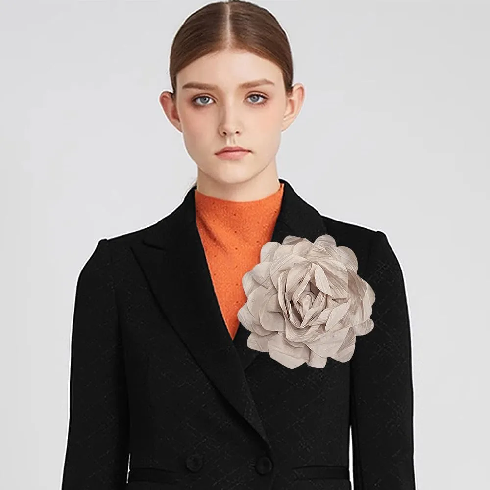 Dainty Handmade Fabric Rose Flower Extra Large Big Brooches Lapel Pins Flowers Oversized Brooch Pin for Women Wedding Party Banquet Dress Suit Clothes Accessories Jewelry Gifts 6.3in