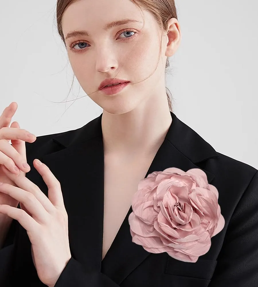 Dainty Handmade Fabric Rose Flower Extra Large Big Brooches Lapel Pins Flowers Oversized Brooch Pin for Women Wedding Party Banquet Dress Suit Clothes Accessories Jewelry Gifts 6.3in