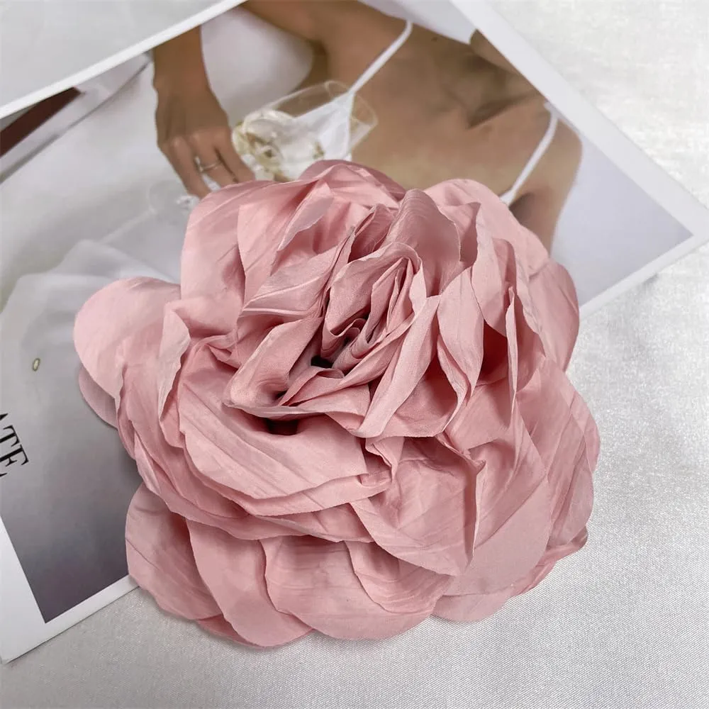Dainty Handmade Fabric Rose Flower Extra Large Big Brooches Lapel Pins Flowers Oversized Brooch Pin for Women Wedding Party Banquet Dress Suit Clothes Accessories Jewelry Gifts 6.3in