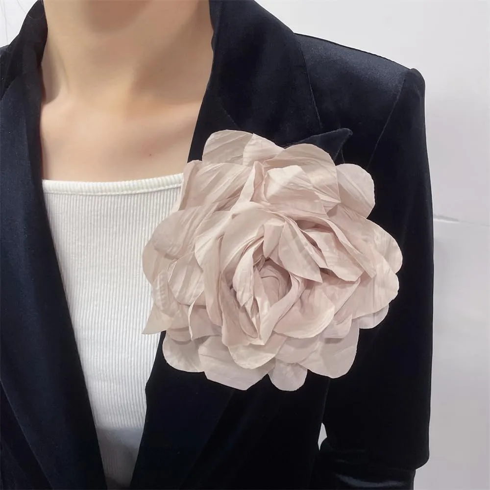 Dainty Handmade Fabric Rose Flower Extra Large Big Brooches Lapel Pins Flowers Oversized Brooch Pin for Women Wedding Party Banquet Dress Suit Clothes Accessories Jewelry Gifts 6.3in