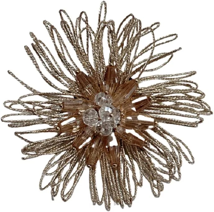Dainty Mesh Flower Brooch Pin for Women Girls Fashion Fabric Leaf Crystal Acrylic Ball Bead Pistil 3D Floral Brooches Lapel Pins Elegant Dress Accessories Wedding Event Holiday Festival Jewelry Gift (Gold Daisy)