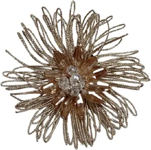 Dainty Mesh Flower Brooch Pin for Women Girls Fashion Fabric Leaf Crystal Acrylic Ball Bead Pistil 3D Floral Brooches Lapel Pins Elegant Dress Accessories Wedding Event Holiday Festival Jewelry Gift (Gold Daisy)