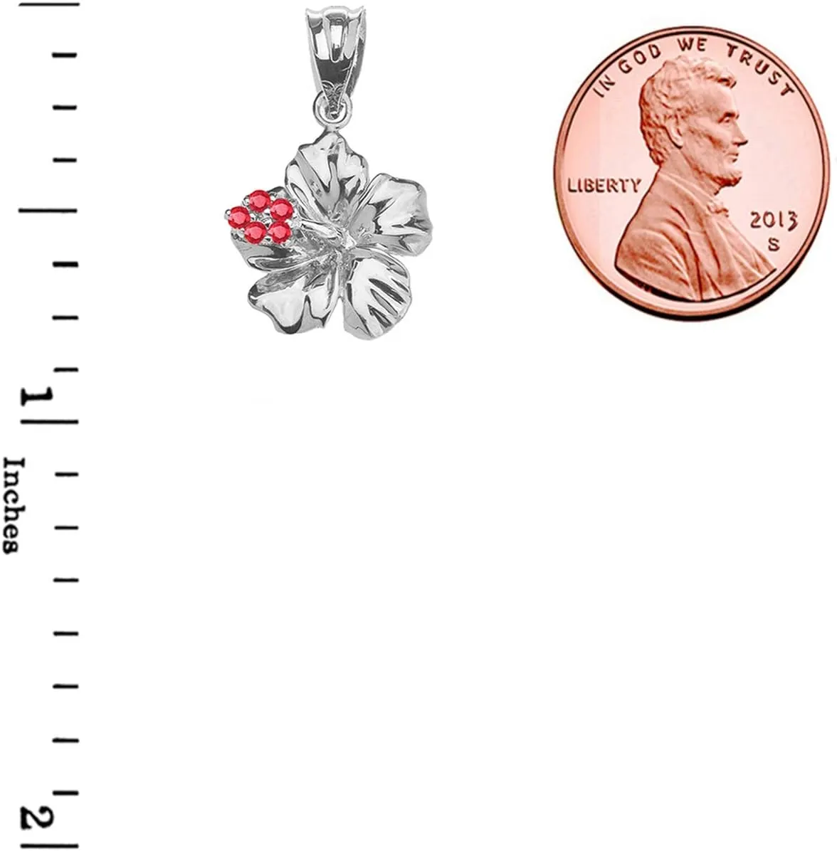 Dainty Sterling Silver Red CZ Caribbean Hibiscus (Malvaceae) Pendant Necklace