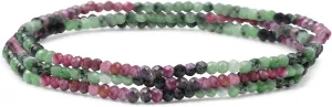 Dainty Tiny Caviar Rondell Bead Faceted Blue Larimar Red Garnet Black Pink Tourmaline Green Jade Genuine Gemstone Multi Strand Seed Bead Stretch Bracelet For Women Teen Adjustable Stacking Set