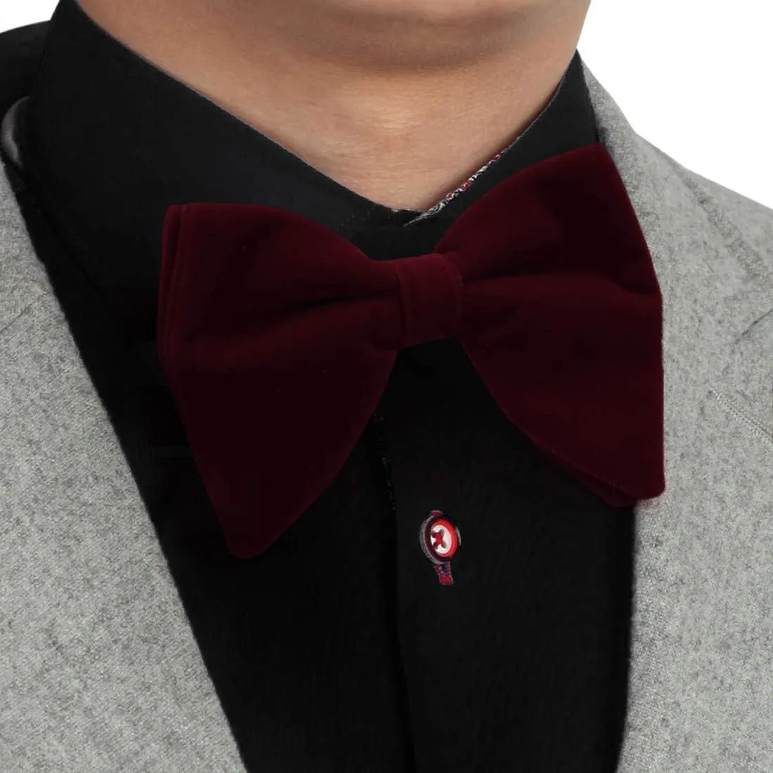 Dan Smith Mens Big Bow Ties Set Soild Velvet Oversize Pre-Tied Bow Tie Hanky Cuff Hankchief Cufflinks Lapel Pin