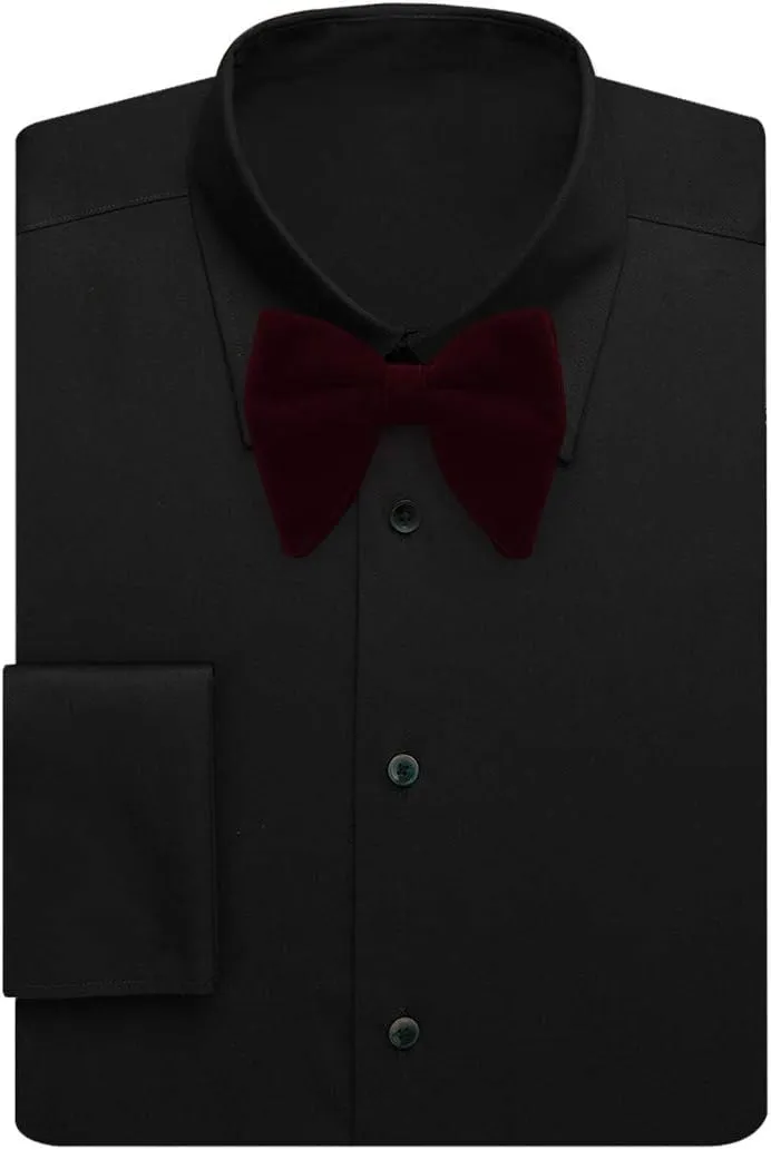 Dan Smith Mens Big Bow Ties Set Soild Velvet Oversize Pre-Tied Bow Tie Hanky Cuff Hankchief Cufflinks Lapel Pin