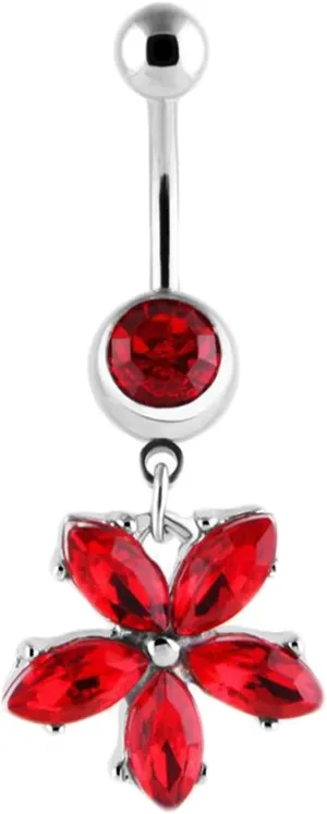 Dangle Belly Button Rings, Belly Button Rings Colorful Stainless Steel Belly Button Nails Flower with Cubic Zirconia