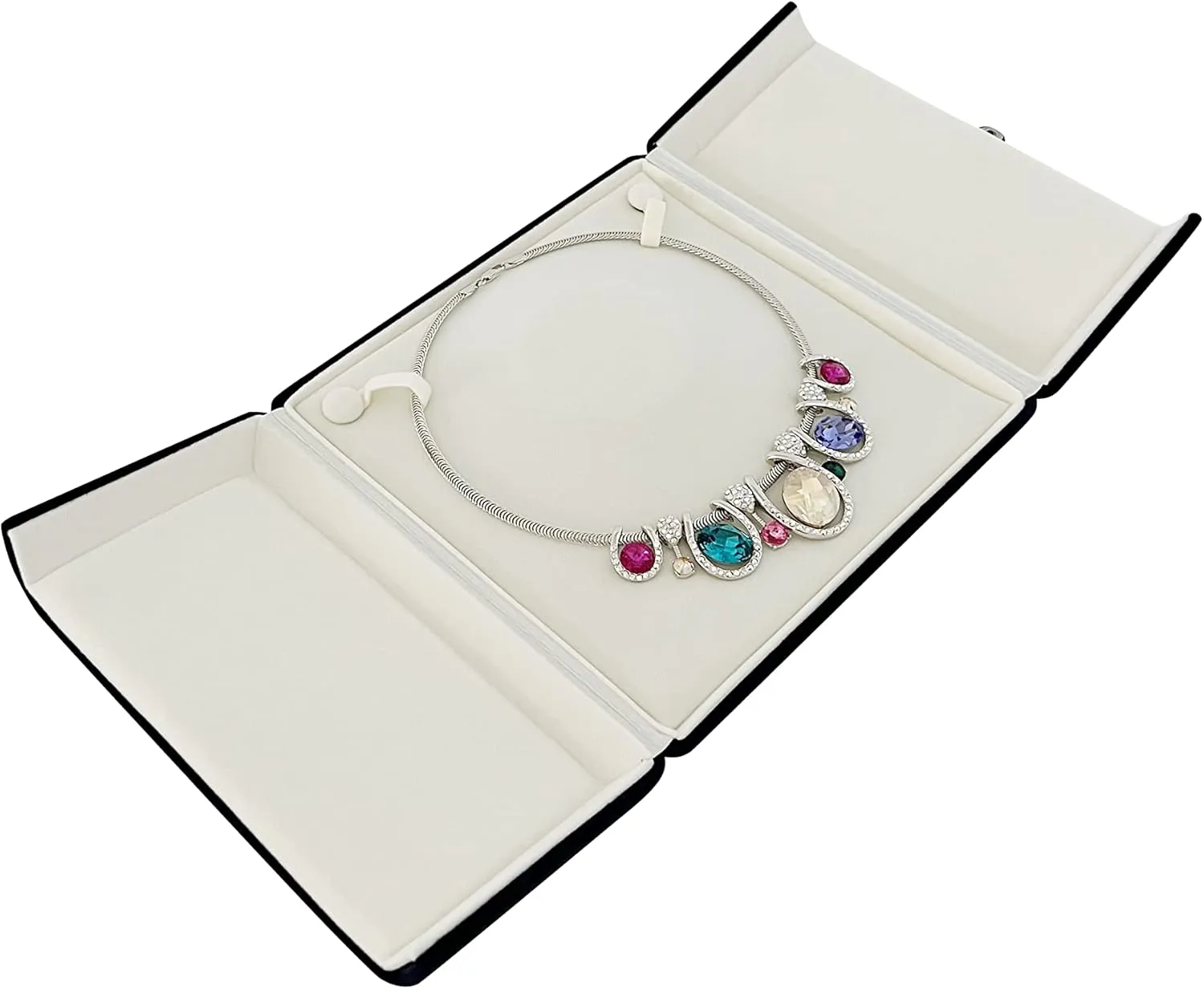 Dark Blue Velvet Banquet Large Necklace Pearl Strands Gift Box Packaging Premium Grade Velvet Unique Style Hard Shell Button Tight Large Room Inside Fine Exhibition Gift for Her (Jewelry not included)