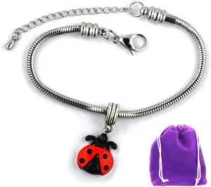 Dave The Bunny Ladybug Bracelet - Red And Black Ladybug Accessories Women Will Love Stainless Steel Snake Chain Bracelet With Ladybug Charm As Ladybug Bracelets