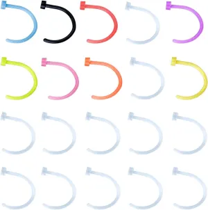 D.Bella Clear Nose Rings: 18G Retainer & 20G Hoop, Flexible Acrylic Piercing Kit for Work & Surgery