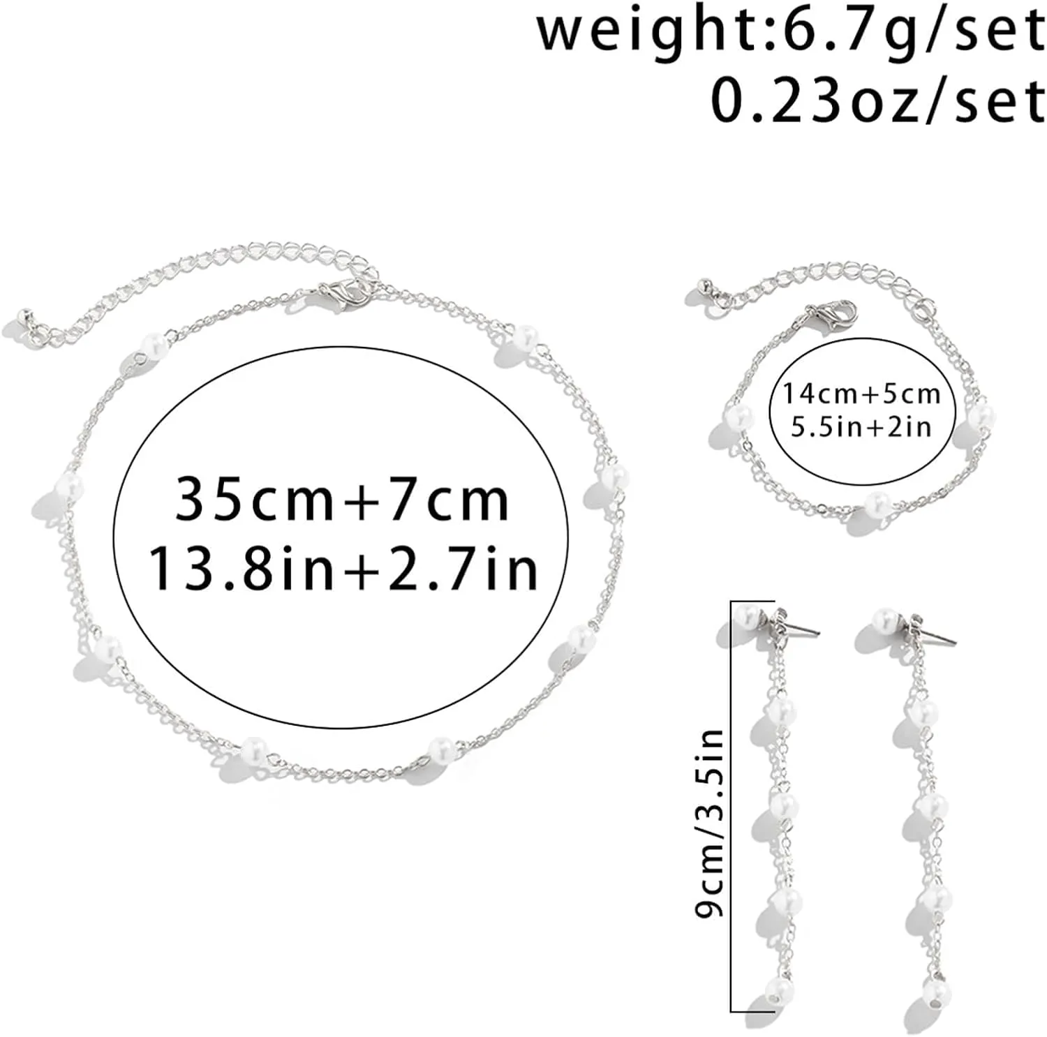 Dcfywl731 Pearl Jewelry Set for Women Pearls Necklace and Earring Set Chunky Pearl Necklaces for Women Prom Jewelry Big Pearls Charm Choker Wedding Jewelry Sets for Brides