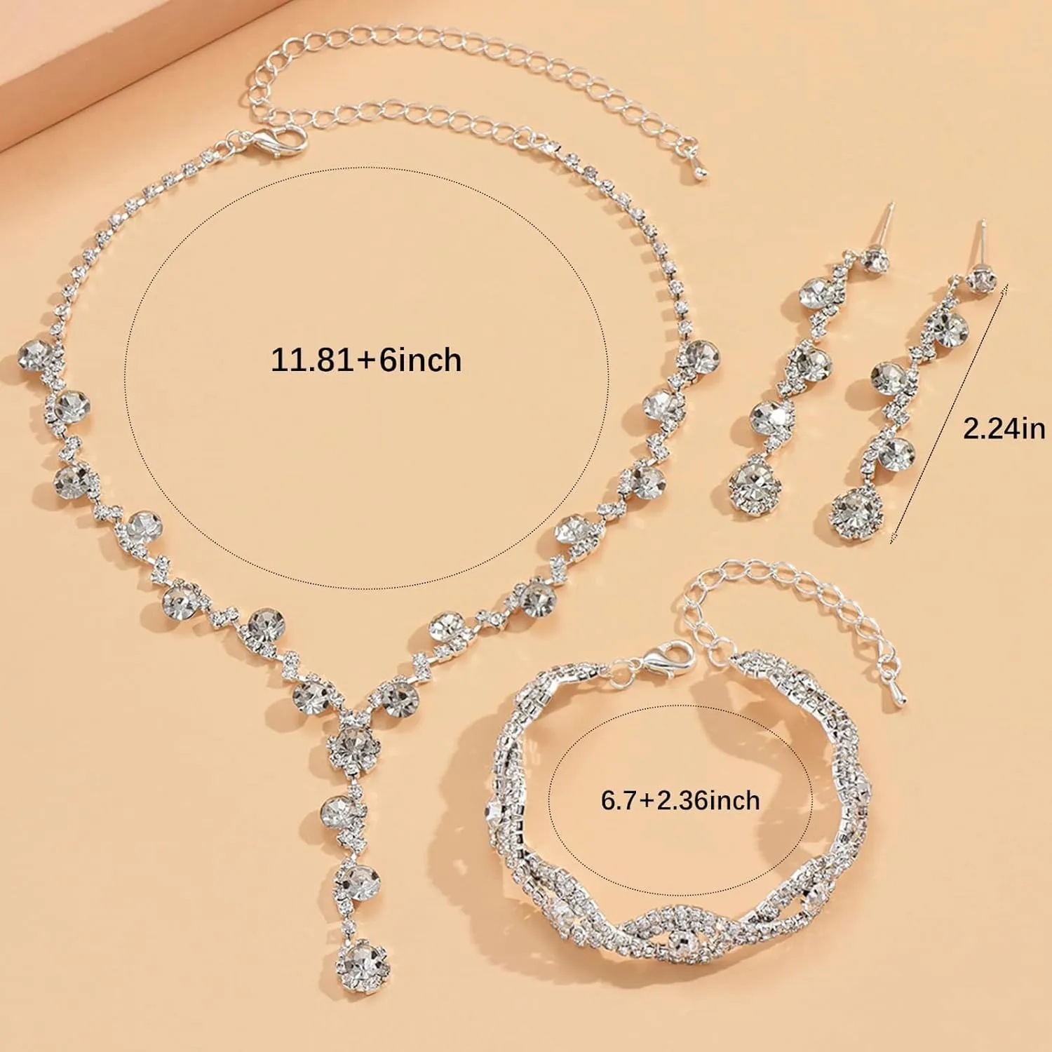 Dcfywl731 Silver Prom Jewelry Set Rhinestone Bridal Wedding Jewelry Sets for Brides Bridesmaid Formal Costume Jewelry Accessories for Wedding Prom Dresses 2025